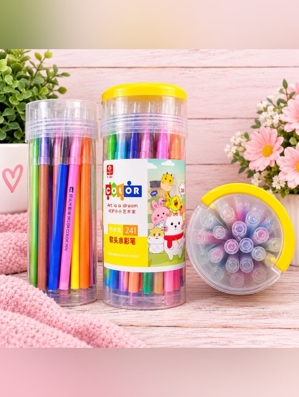 Colorful 24-Pack Assorted Brush Tip Markers -